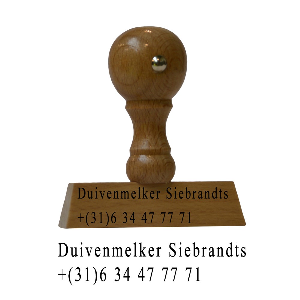 Duivenstempel met naam en telefoonnummer